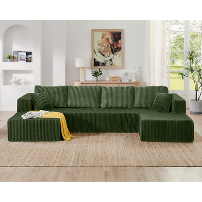 U-Shaped Modular Corduroy Sectional Sofa, Compressed Sleeper Couch