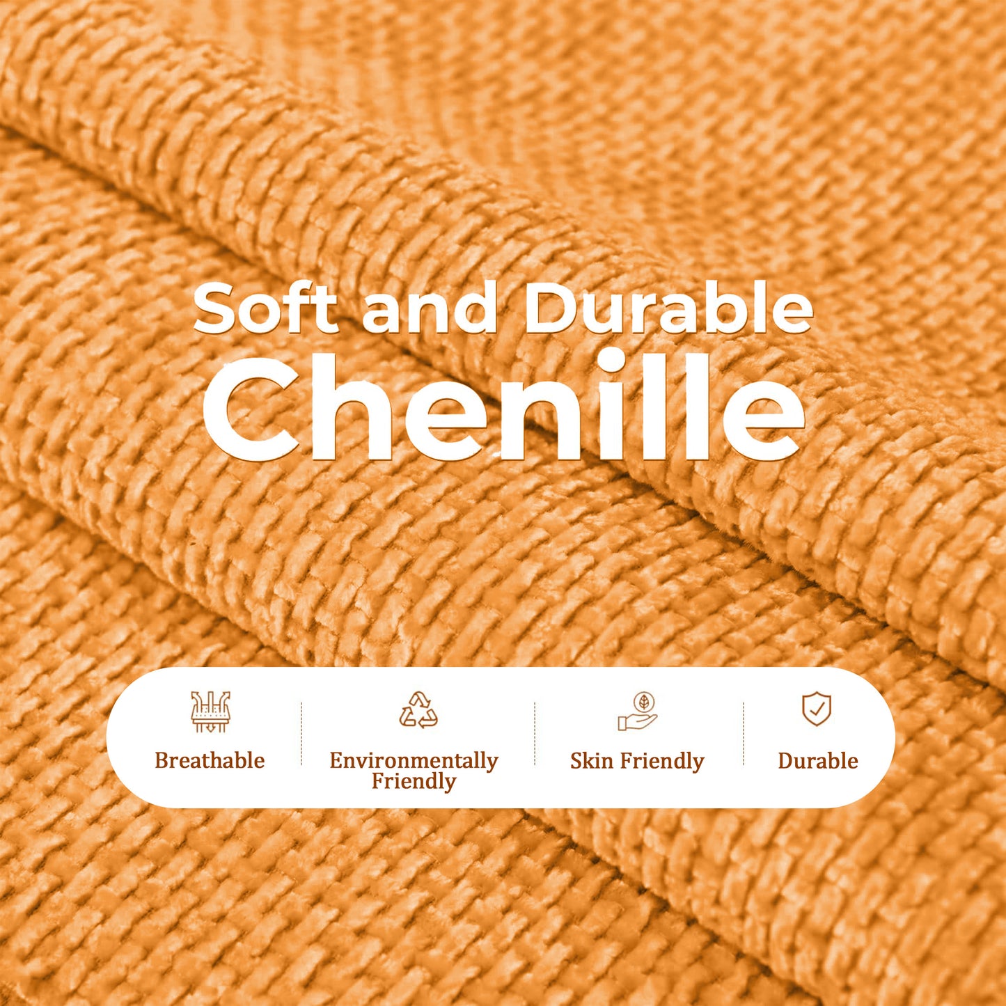 4-Seat Orange Chenille U-Sofa with Automatic Cushion Expansion & Sturdy Frame