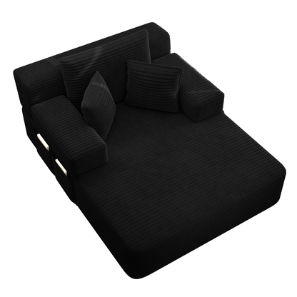 Oversized Plush Corduroy Chaise Lounge Sofa, Convertible Sleeper Couch Bed with Storage Pockets & 3 Pillows