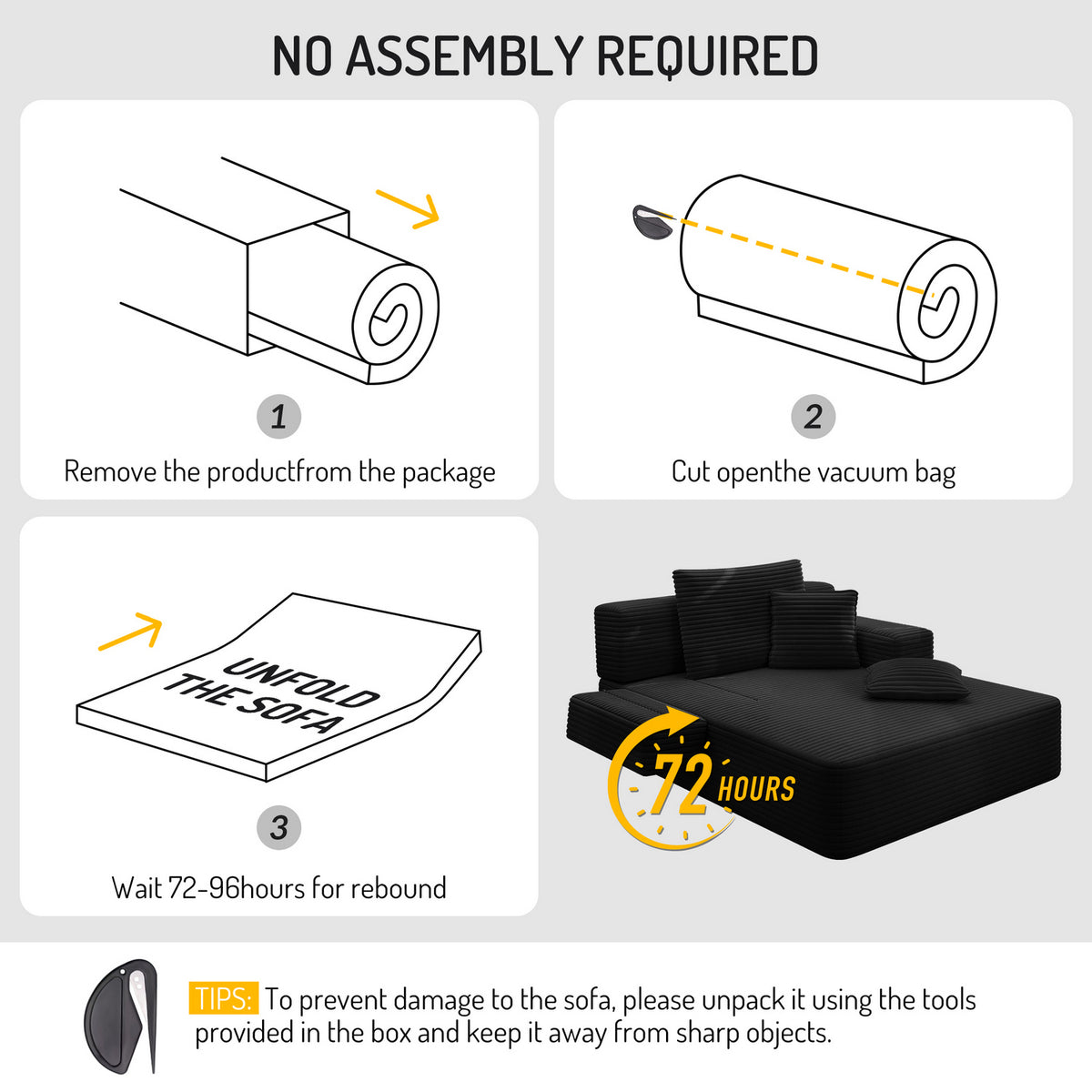Oversized Plush Corduroy Chaise Lounge Sofa, Convertible Sleeper Couch Bed with Storage Pockets & 3 Pillows