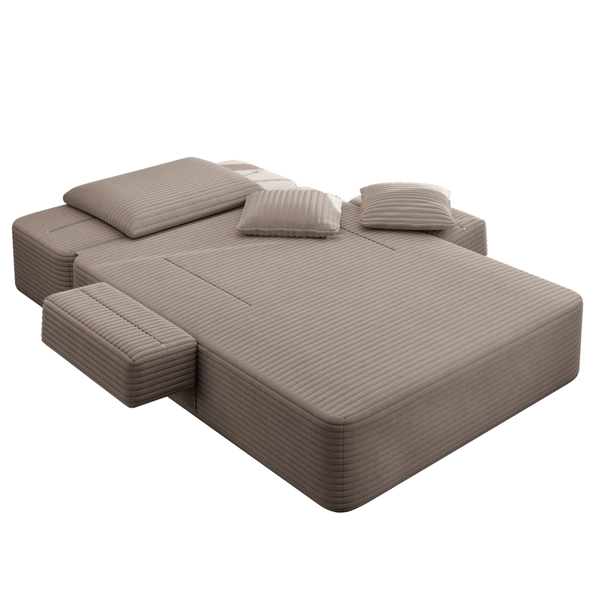 Oversized Plush Corduroy Chaise Lounge Sofa, Convertible Sleeper Couch Bed with Storage Pockets & 3 Pillows