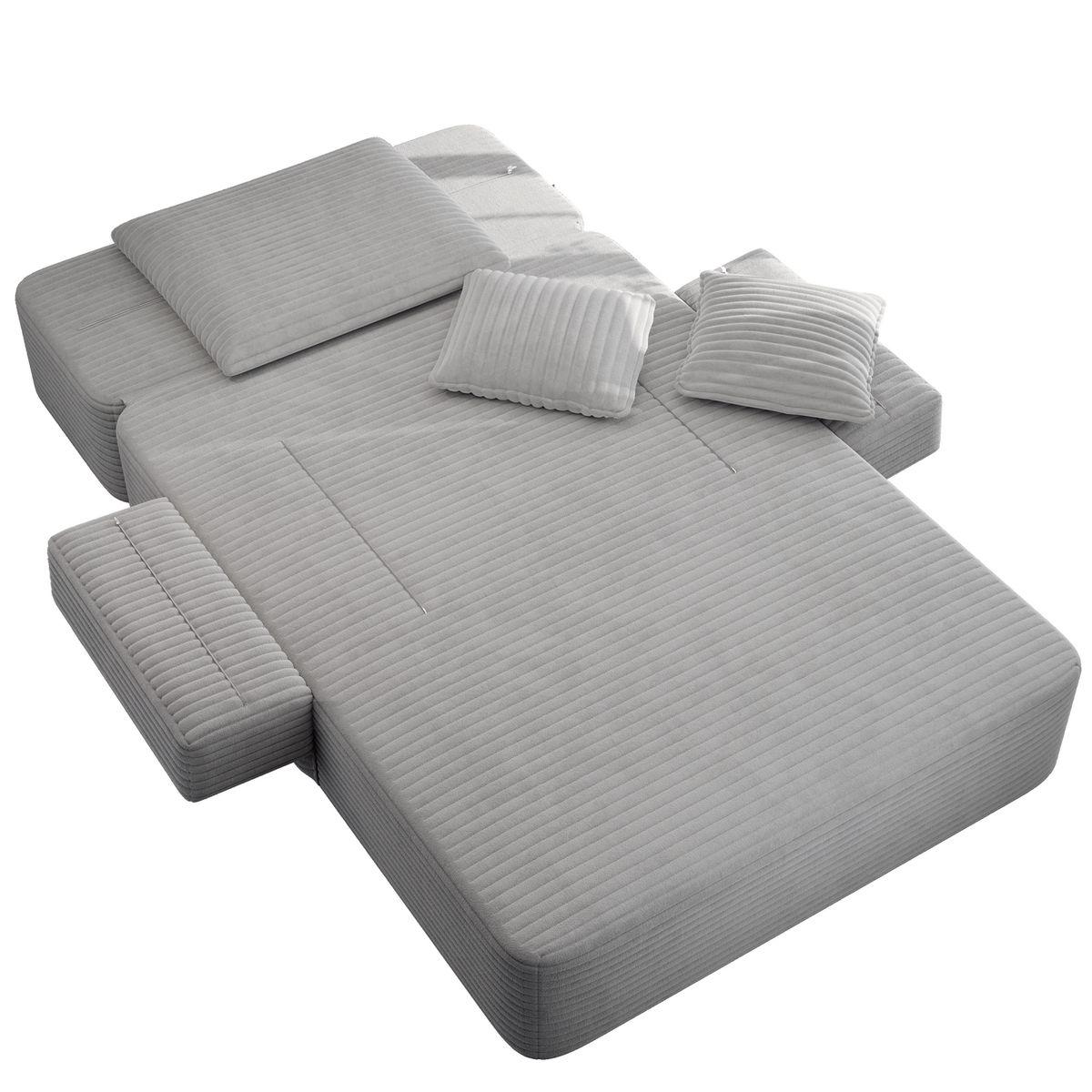 Oversized Plush Corduroy Chaise Lounge Sofa, Convertible Sleeper Couch Bed with Storage Pockets & 3 Pillows