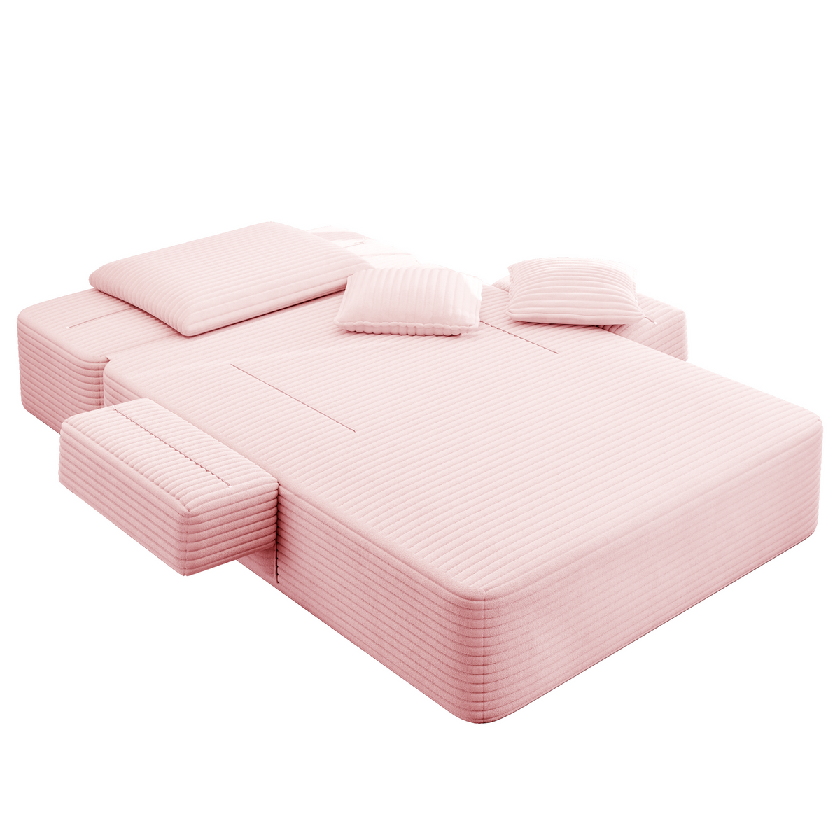 Oversized Plush Corduroy Chaise Lounge Sofa, Convertible Sleeper Couch Bed with Storage Pockets & 3 Pillows