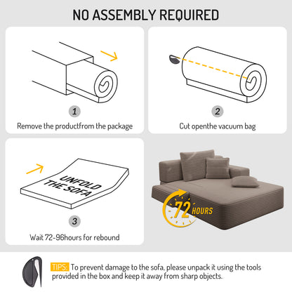 Oversized Plush Corduroy Chaise Lounge Sofa, Convertible Sleeper Couch Bed with Storage Pockets & 3 Pillows