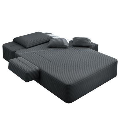 Oversized Plush Corduroy Chaise Lounge Sofa, Convertible Sleeper Couch Bed with Storage Pockets & 3 Pillows