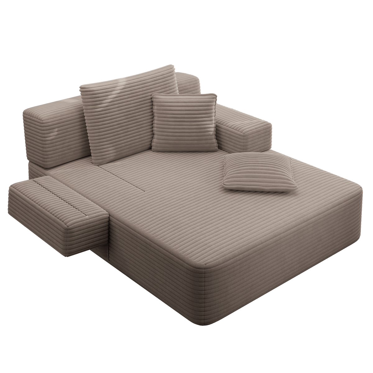 Oversized Plush Corduroy Chaise Lounge Sofa, Convertible Sleeper Couch Bed with Storage Pockets & 3 Pillows