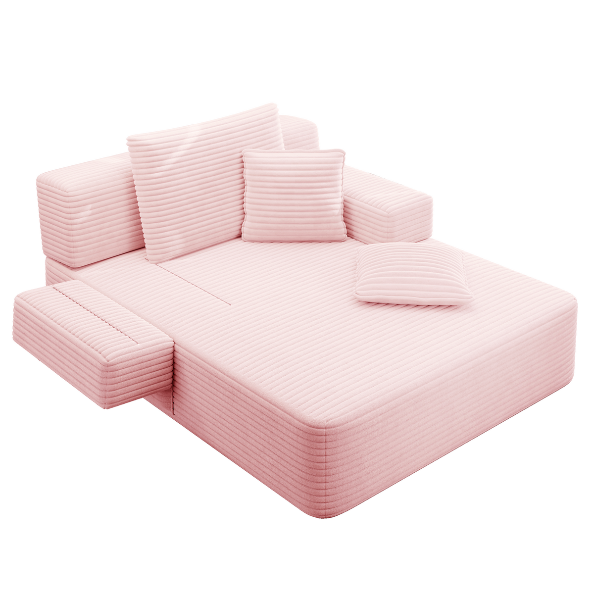 Oversized Plush Corduroy Chaise Lounge Sofa, Convertible Sleeper Couch Bed with Storage Pockets & 3 Pillows