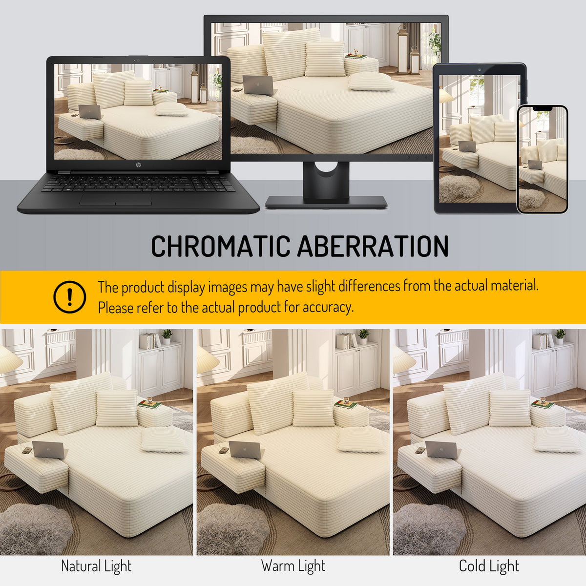 Oversized Plush Corduroy Chaise Lounge Sofa, Convertible Sleeper Couch Bed with Storage Pockets & 3 Pillows
