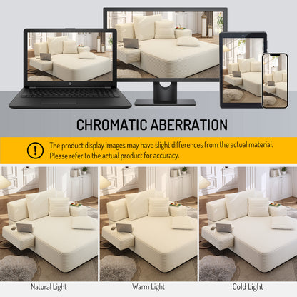 Oversized Plush Corduroy Chaise Lounge Sofa, Convertible Sleeper Couch Bed with Storage Pockets & 3 Pillows