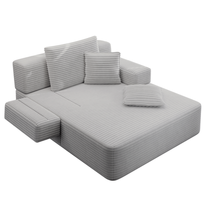 Oversized Plush Corduroy Chaise Lounge Sofa, Convertible Sleeper Couch Bed with Storage Pockets & 3 Pillows
