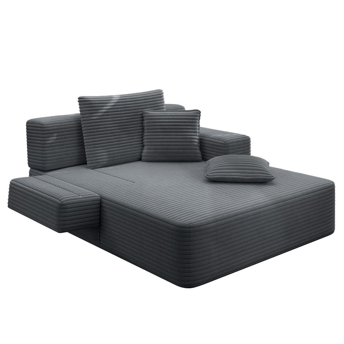 Oversized Plush Corduroy Chaise Lounge Sofa, Convertible Sleeper Couch Bed with Storage Pockets & 3 Pillows