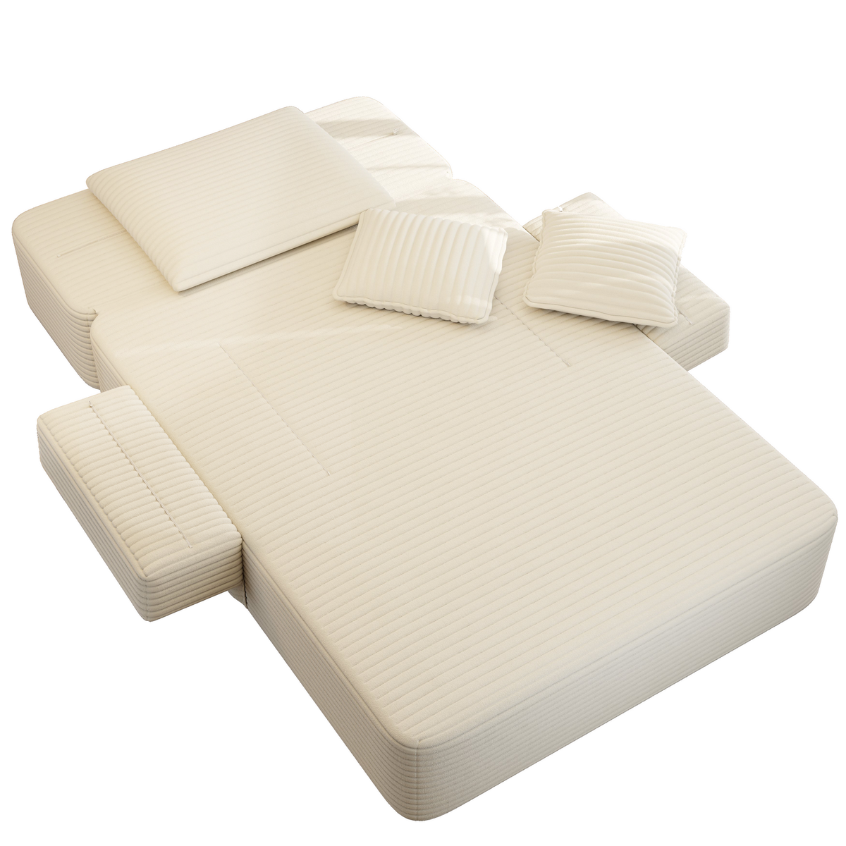 Oversized Plush Corduroy Chaise Lounge Sofa, Convertible Sleeper Couch Bed with Storage Pockets & 3 Pillows