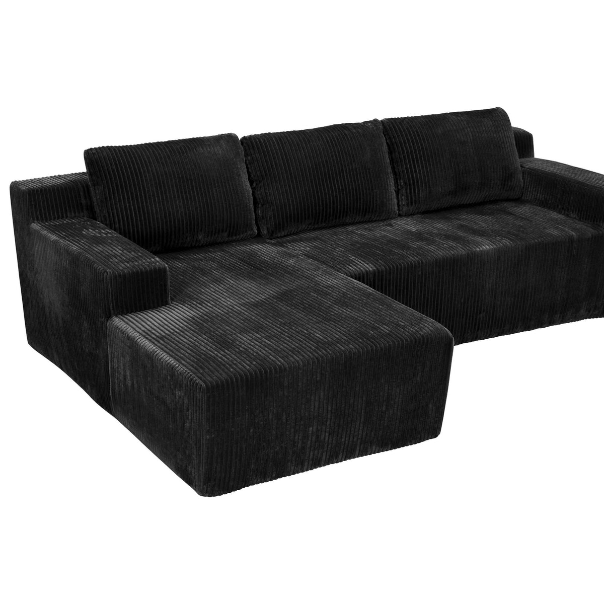 3-Seater Corduroy Modular L-Shaped Sectional Sofa, Foam-Filled