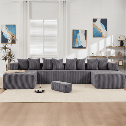 Dark Gray Oversized Modular Sectional Sofa – 6-Seat Convertible L-Shaped Corduroy Couch with Free Combination Design