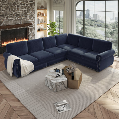 118" Oversized Convertible Sleeper Sofa with Nailhead Trim, L-Shaped Couch