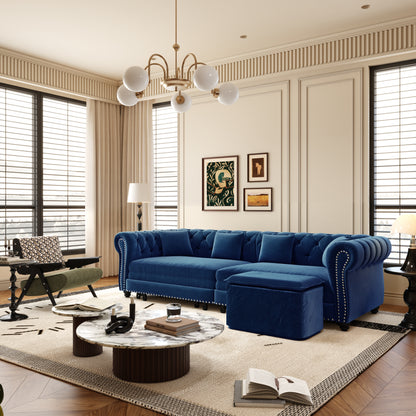 89" 3-Seater Velvet Chesterfield Sofa Bed with Movable Ottoman