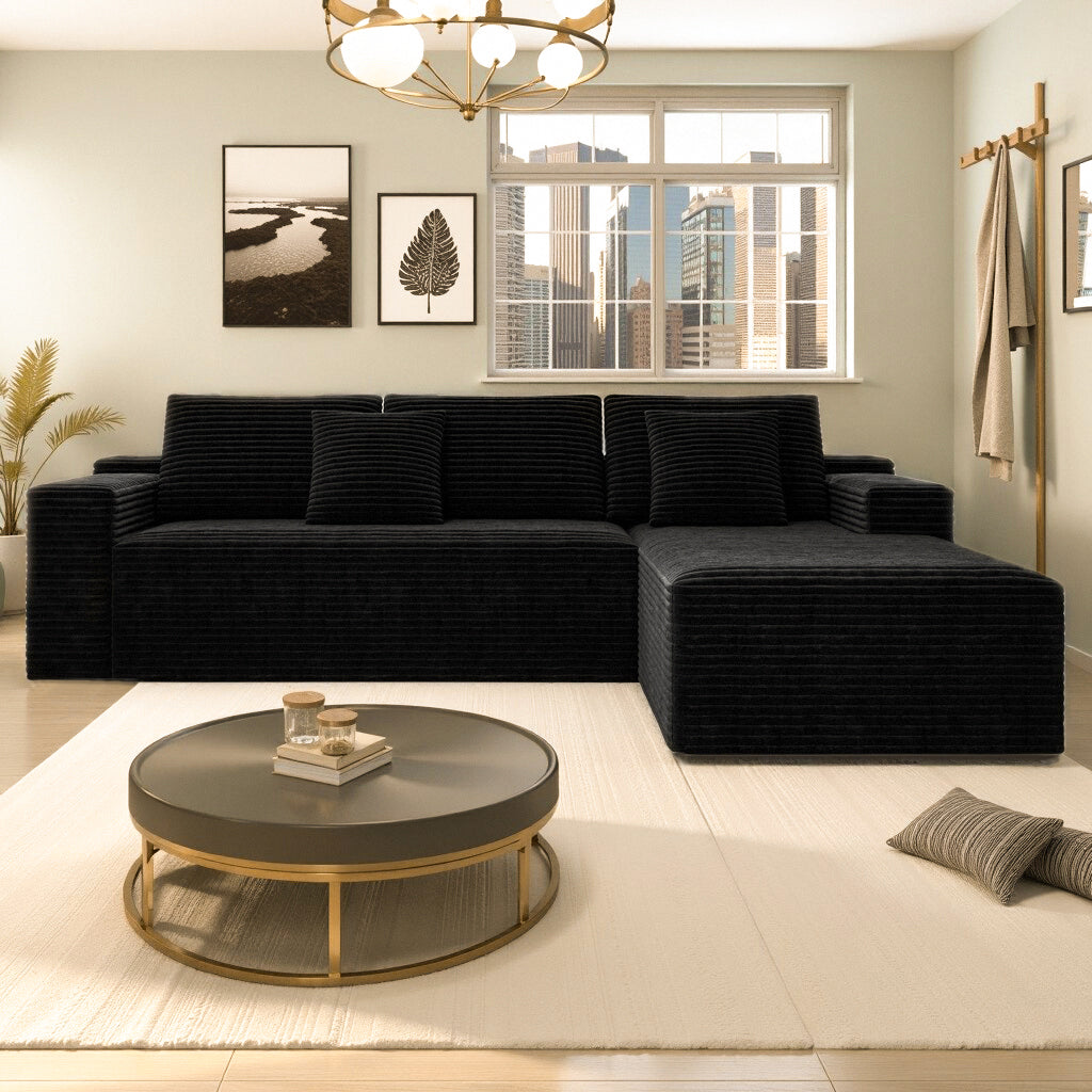 Compressed Modular Sofa Seat, Corduroy Upholstered Couch for Living Room & Bedroom