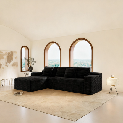 2PC Modular Sectional Sofa, Plush Corduroy Upholstered Couch, No Assembly
