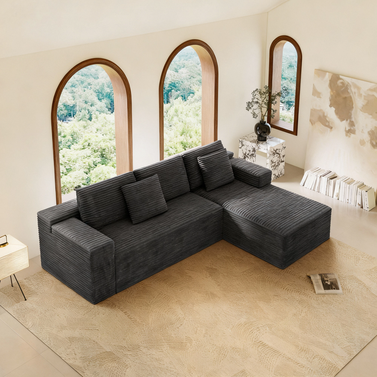 Compressed Modular Sofa Seat, Corduroy Upholstered Couch for Living Room & Bedroom