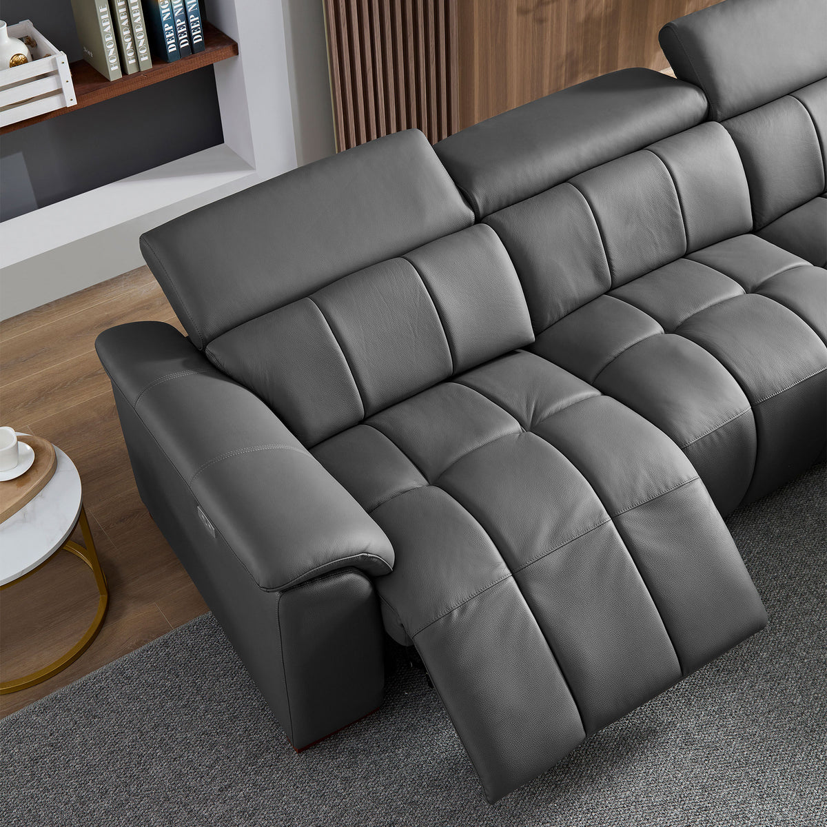 Modern Electric Wall-Hugger Reclining L-Shaped Leather Sofa with USB Port