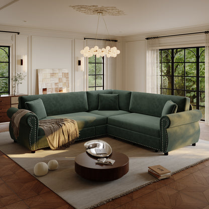 88.2" L-Shaped Chenille Sectional Sofa with Pull-Out Bed & Rolled Arm