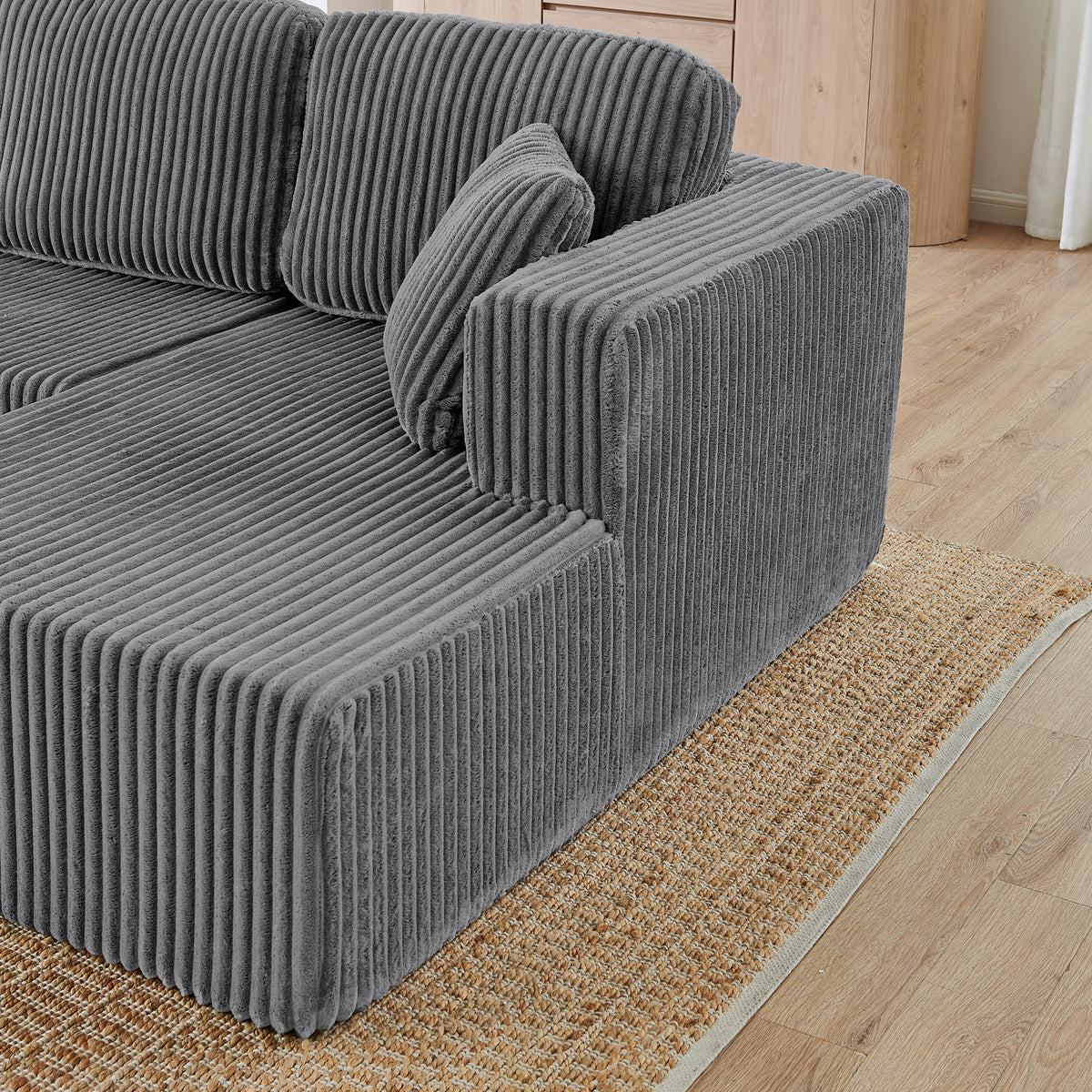 U-Shaped Modular Corduroy Sectional Sofa, Compressed Sleeper Couch