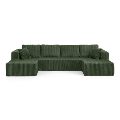 U-Shaped Modular Corduroy Sectional Sofa, Compressed Sleeper Couch