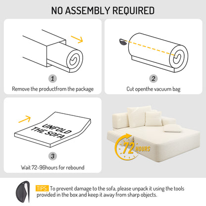 Oversized Plush Corduroy Chaise Lounge Sofa, Convertible Sleeper Couch Bed with Storage Pockets & 3 Pillows