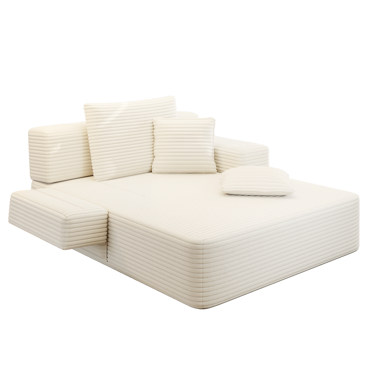 Oversized Plush Corduroy Chaise Lounge Sofa, Convertible Sleeper Couch Bed with Storage Pockets & 3 Pillows