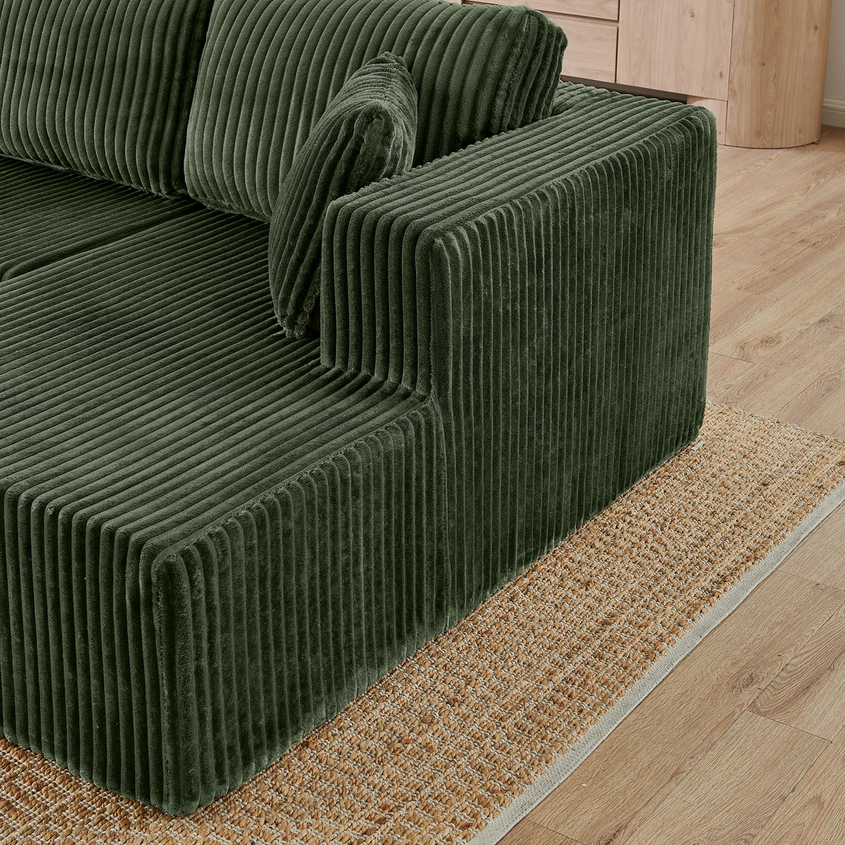 U-Shaped Modular Corduroy Sectional Sofa, Compressed Sleeper Couch