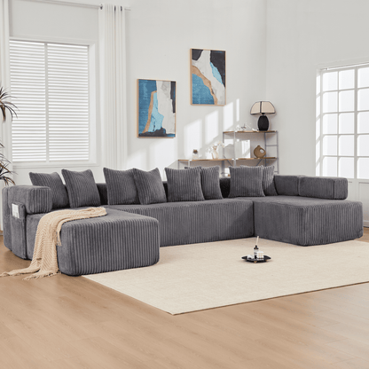 Dark Gray Oversized Modular Sectional Sofa – 6-Seat Convertible L-Shaped Corduroy Couch with Free Combination Design