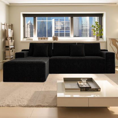 2PC Modular Sectional Sofa, Plush Corduroy Upholstered Couch, No Assembly
