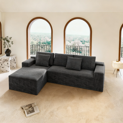 2PC Modular Sectional Sofa, Plush Corduroy Upholstered Couch, No Assembly