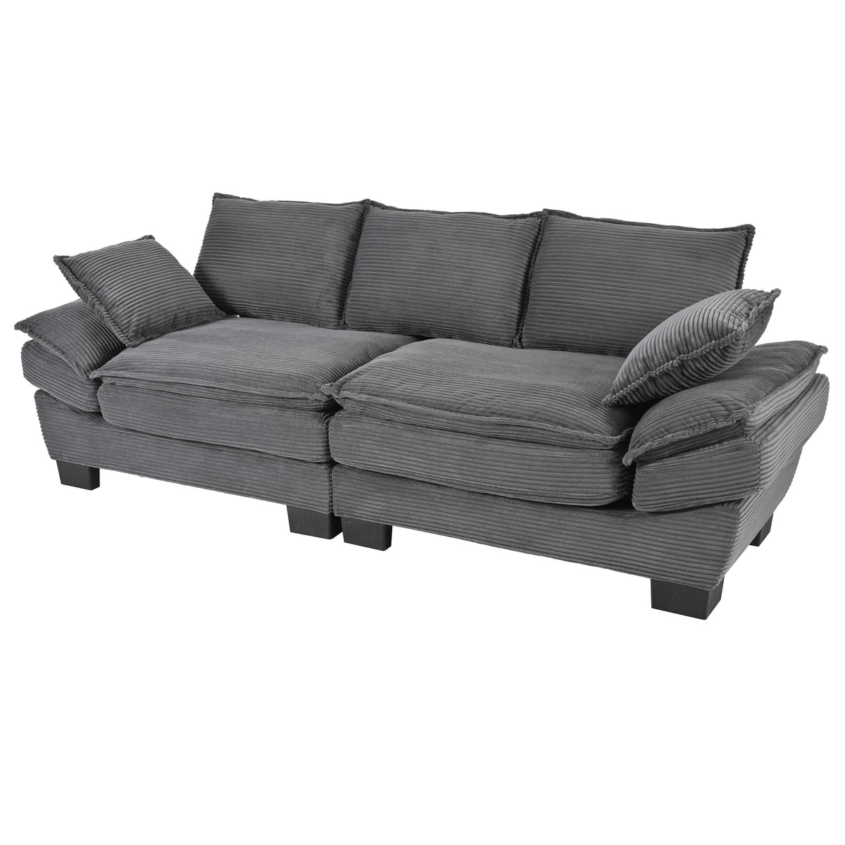 U-Style Modern Curved Sofa, Back Upholstered Couch with 2 Decorative Throw Pillows, Corduroy Fabric Couch for Living Room, Bedroom , Apartment