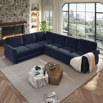 118" Oversized Convertible Sleeper Sofa with Nailhead Trim, L-Shaped Couch