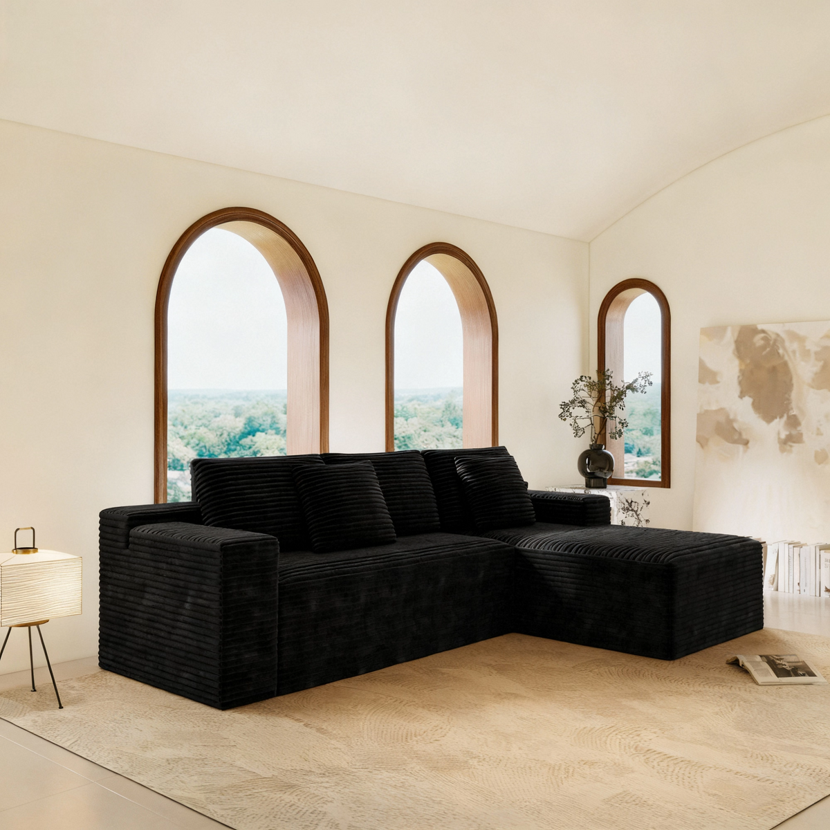 Compressed Modular Sofa Seat, Corduroy Upholstered Couch for Living Room & Bedroom