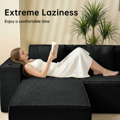 6-Seat U-Shaped Modular Couch with Ergonomic Foam & Dual Cup Holders, Easy Self-Shape Design for Home Living Room, Black