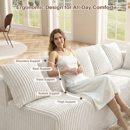 6-Seat White Corduroy U-Shape Sectional Sofa – Soft & Comfy Modular Couch for Living Room