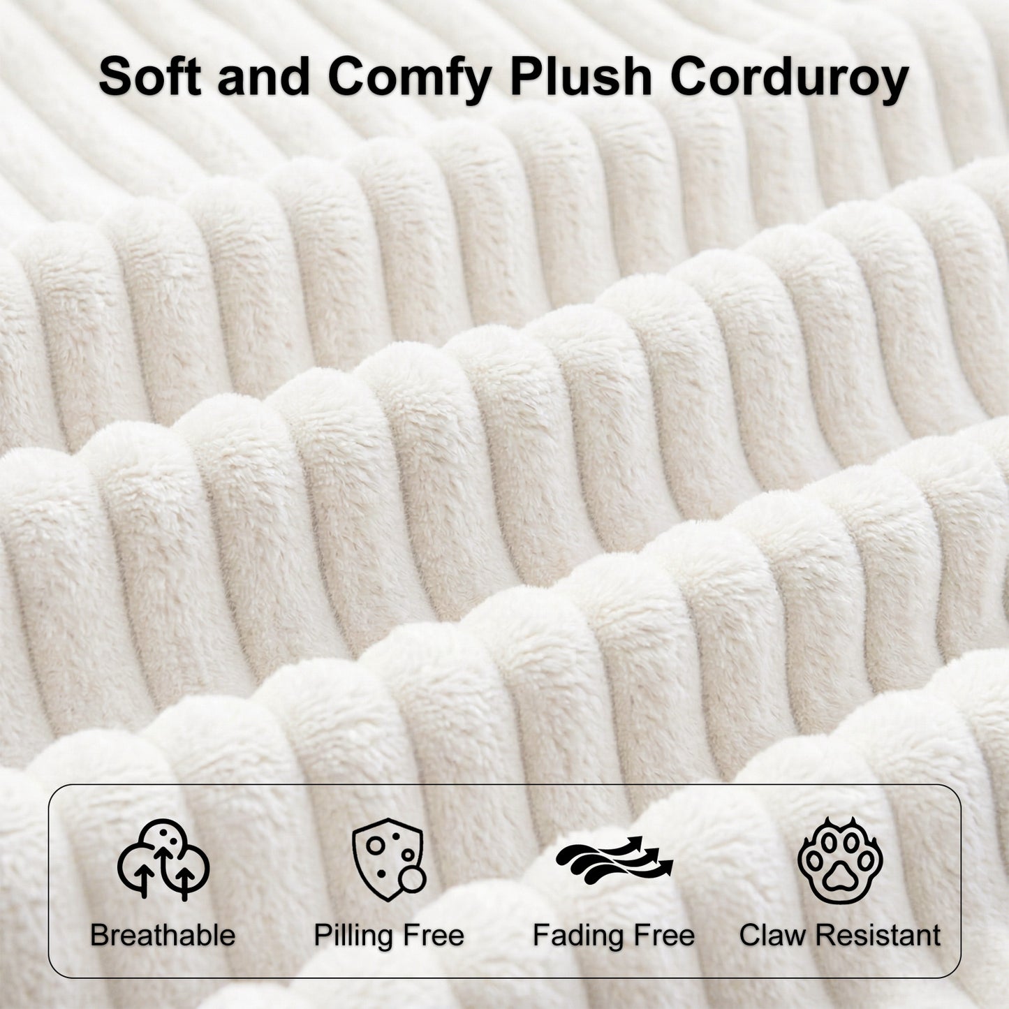 6-Seat White Corduroy U-Shape Sectional Sofa – Soft & Comfy Modular Couch for Living Room