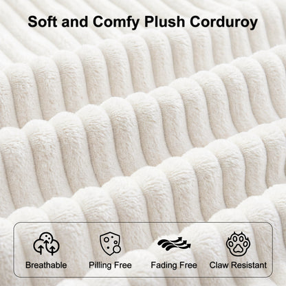 6-Seat White Corduroy U-Shape Sectional Sofa – Soft & Comfy Modular Couch for Living Room