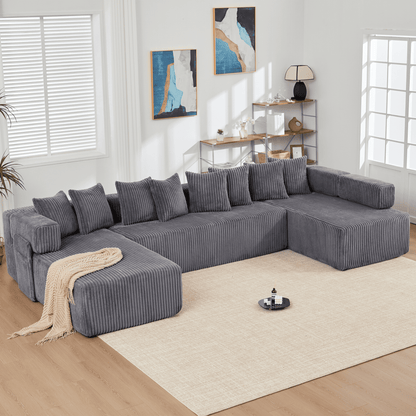 Dark Gray Oversized Modular Sectional Sofa – 6-Seat Convertible L-Shaped Corduroy Couch with Free Combination Design
