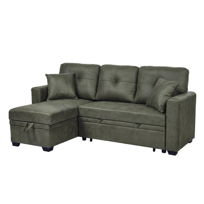 L-Shaped Sectional Sofa with Pull-Out Bed, Reversible Chaise & Storage