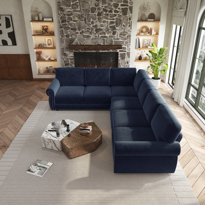 118" Oversized Convertible Sleeper Sofa with Nailhead Trim, L-Shaped Couch