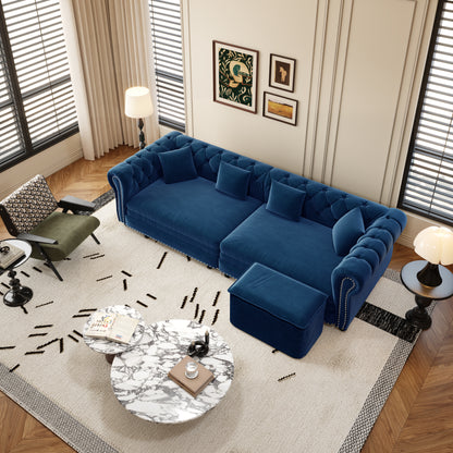 89" 3-Seater Velvet Chesterfield Sofa Bed with Movable Ottoman