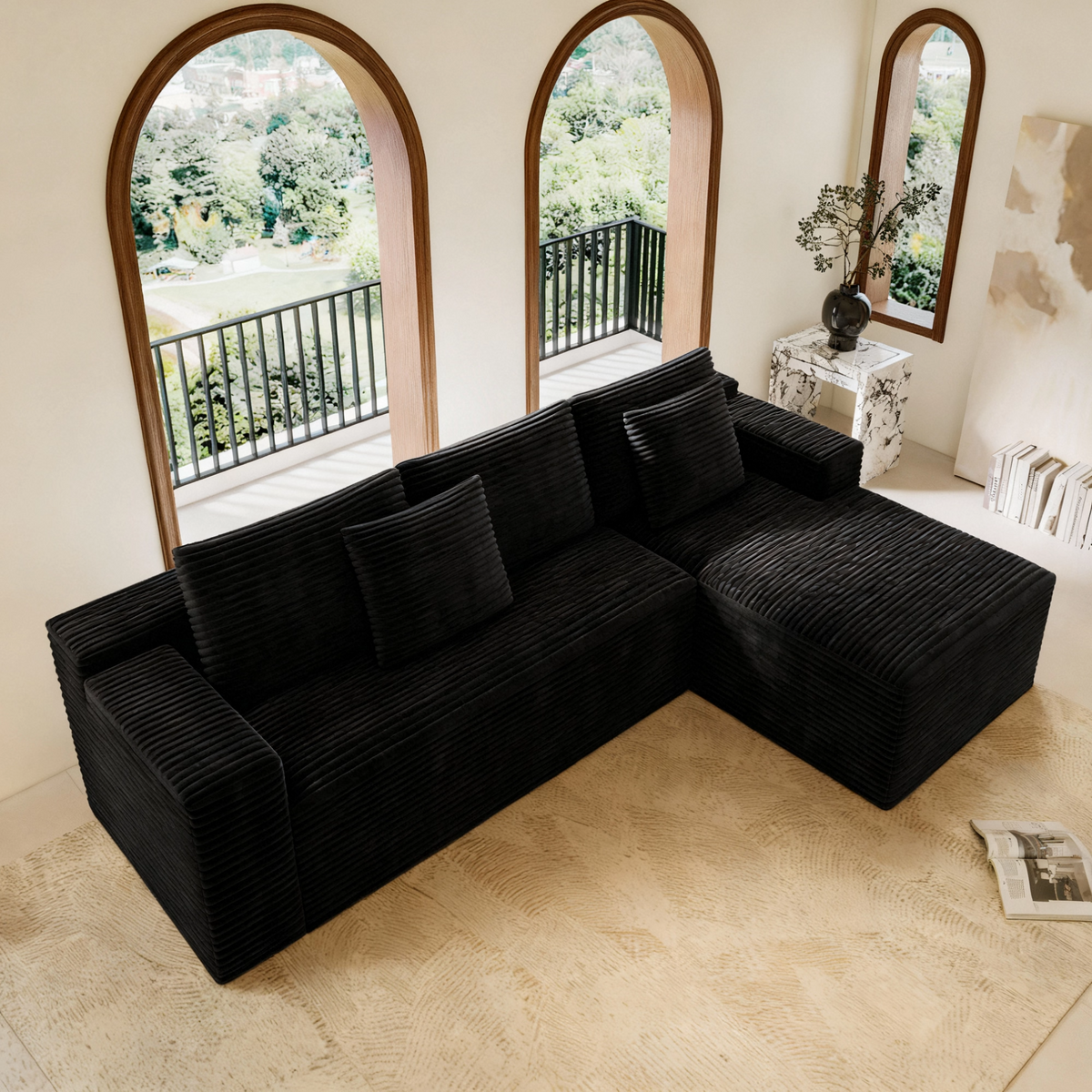 Compressed Modular Sofa Seat, Corduroy Upholstered Couch for Living Room & Bedroom