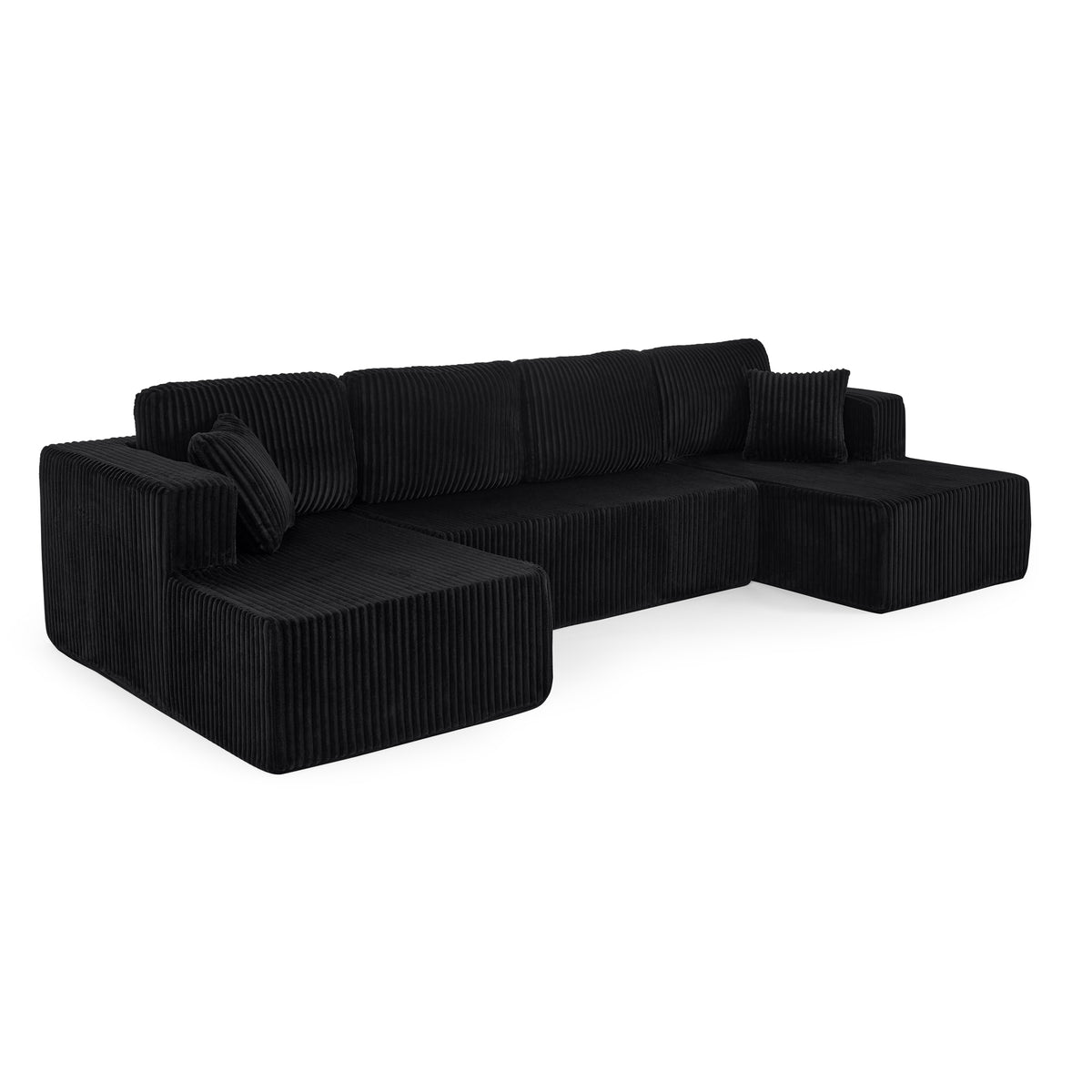 U-Shaped Modular Corduroy Sectional Sofa, Compressed Sleeper Couch