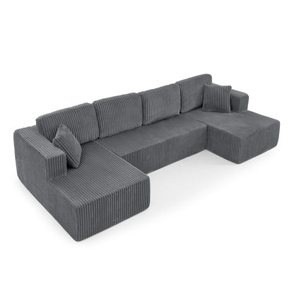 U-Shaped Modular Corduroy Sectional Sofa, Compressed Sleeper Couch