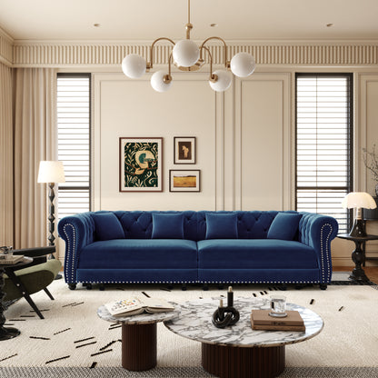 89" 3-Seater Velvet Chesterfield Sofa Bed with Movable Ottoman