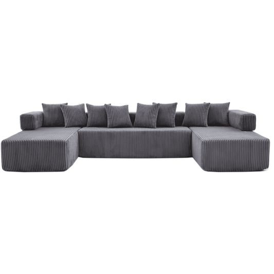 Dark Gray Oversized Modular Sectional Sofa – 6-Seat Convertible L-Shaped Corduroy Couch with Free Combination Design