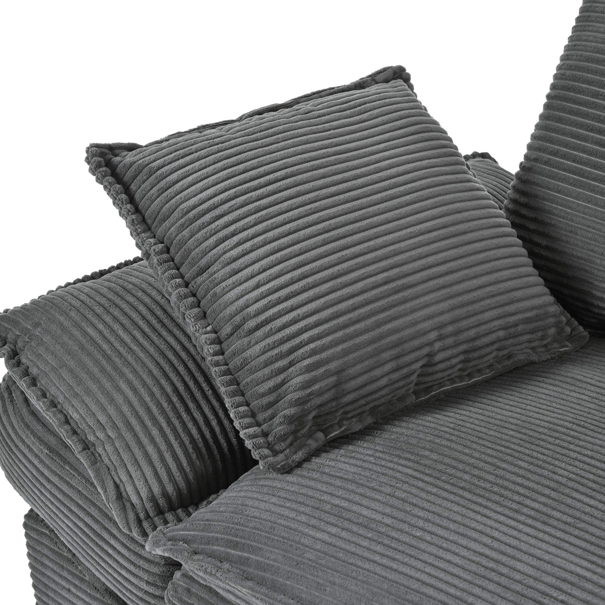 U-Style Modern Curved Sofa, Back Upholstered Couch with 2 Decorative Throw Pillows, Corduroy Fabric Couch for Living Room, Bedroom , Apartment